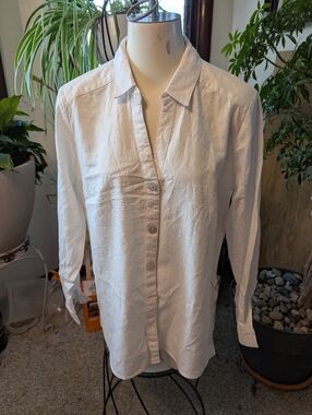 NWT Tahari White Linen Viscose Blend Vneck Btn Sideseam Detail Jacket Sz Lg